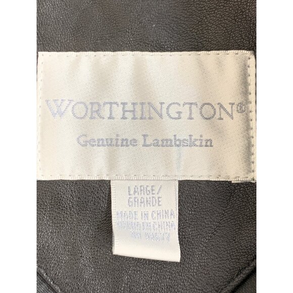 VTG Womens Worthington Size L Lambskin Leather Coat Black EUC Pockets 7025 - Picture 7 of 11